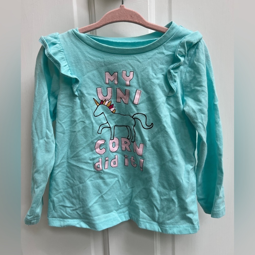 Okie Dokie 24M My Unicorn Did It Blue Girls Long Sleeve Blouse Top